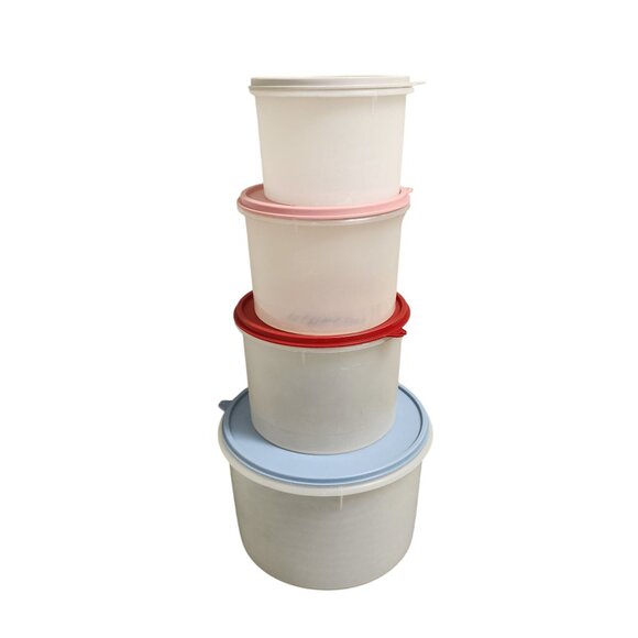 Set Of 4 Tupperware Round Containers With Lids - Picture 1 of 2